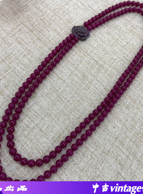 山茶花满锆紫色玉髓双层珍珠串珠