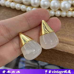 金属水滴白玛瑙红玛瑙石拼接金色耳环女设计师小众高级感耳钉耳饰