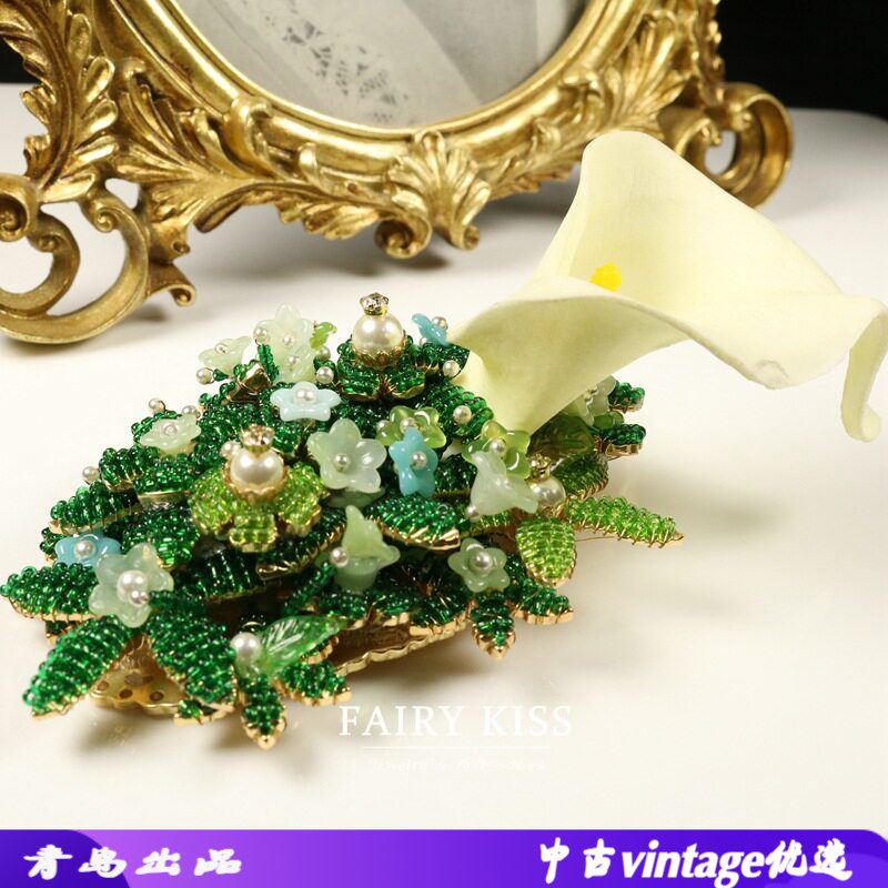 中古重工复古编织花朵胸针仿真时