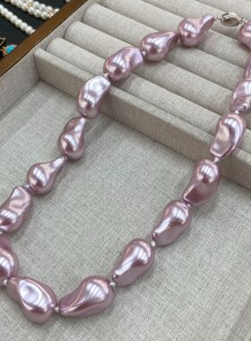 跨境紫色巴洛克珍珠项链炫彩光泽