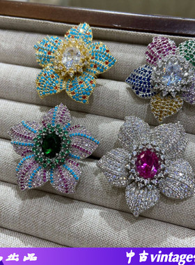 紫绿色花朵甜美优雅戒指镀金奢华