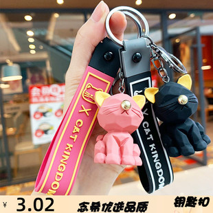 创意树脂几何切面猫咪钥匙扣挂件卡通小猫汽车包包挂饰钥匙圈