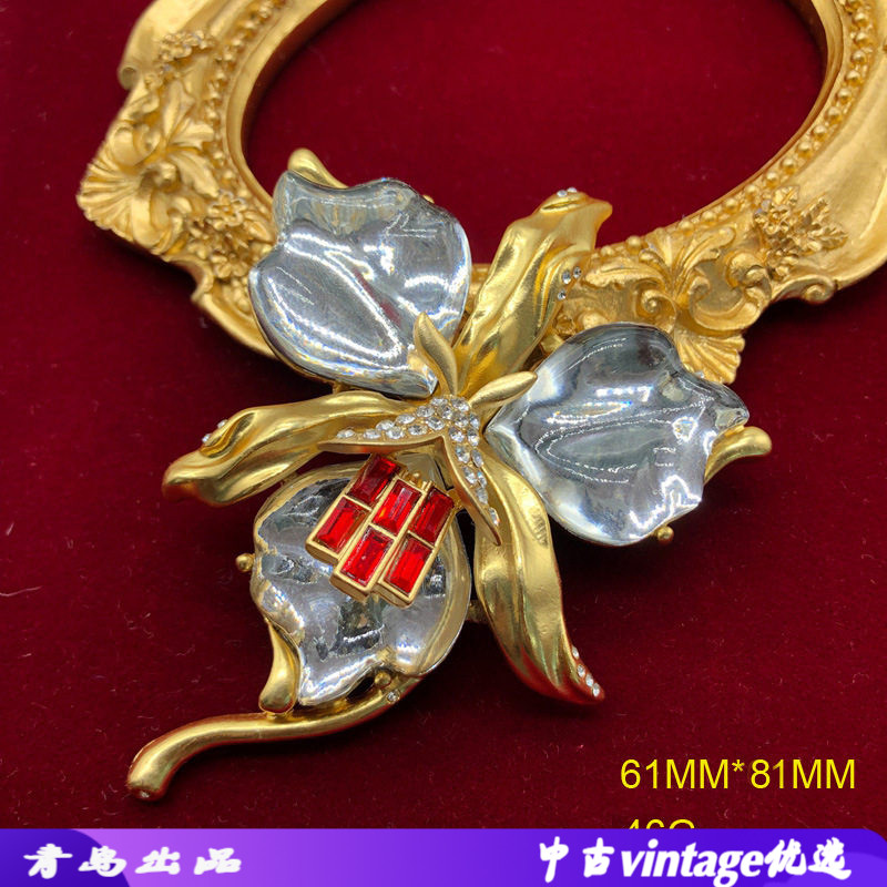 中古西洋兰花打标云纹果冻树脂胸