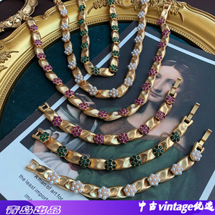 彩色莱茵宝石缎带系列项链手链电镀真金气质百搭小米粒珍珠项链