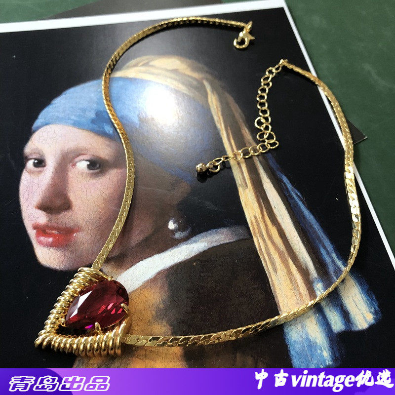 oumala蛇骨链中古电镀真金红项链