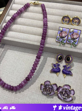 欧美复古紫色撞色春夏度假项链套装热情泡泡糖舒俱来天然石串珠项