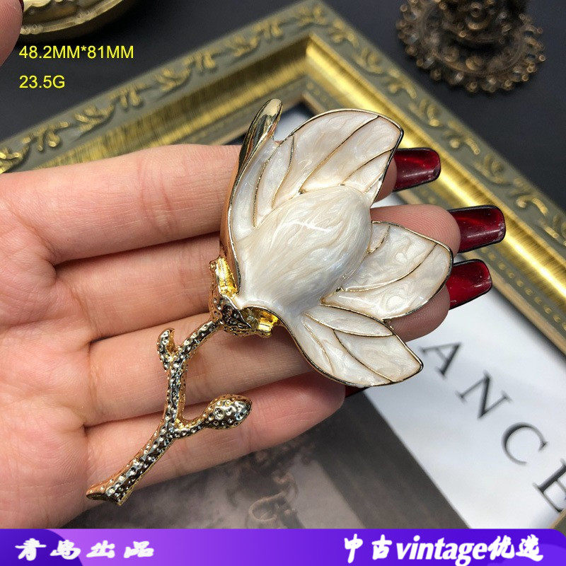 直播货源西洋中古白色玉兰花朵胸