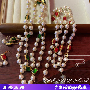 耳钩项链 中长款熔岩珍珠项链 轻奢气质耳钩项链 小香风首饰套装