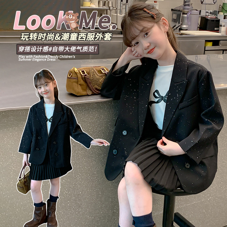 混纺儿童春秋女休闲风西服/小西装