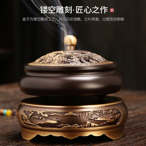 纯铜香炉家用室内供佛盘香摆件