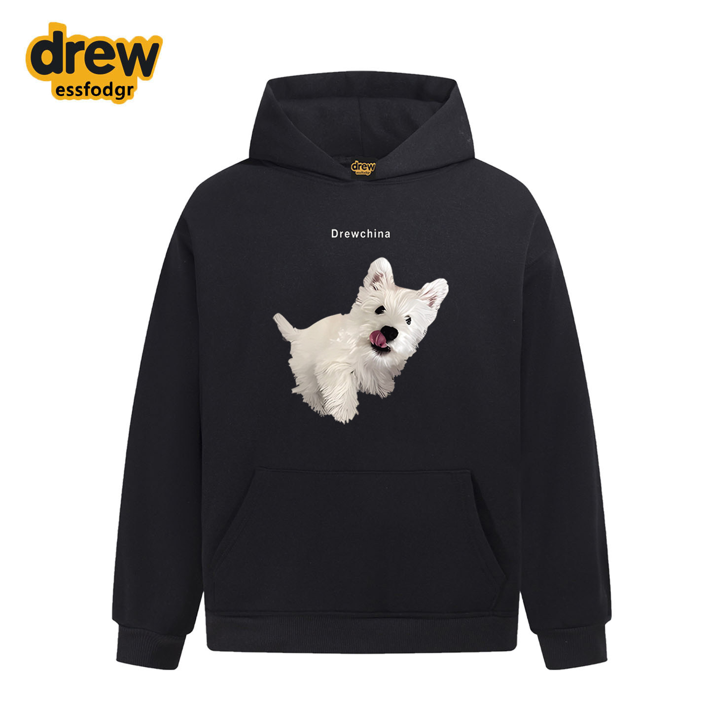 Drew卡通西高地狗狗印花连帽卫衣男女美式潮牌休闲宽松情侣装外套