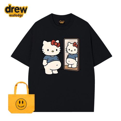 Drew卡通Kitty纯棉宽松短袖T恤