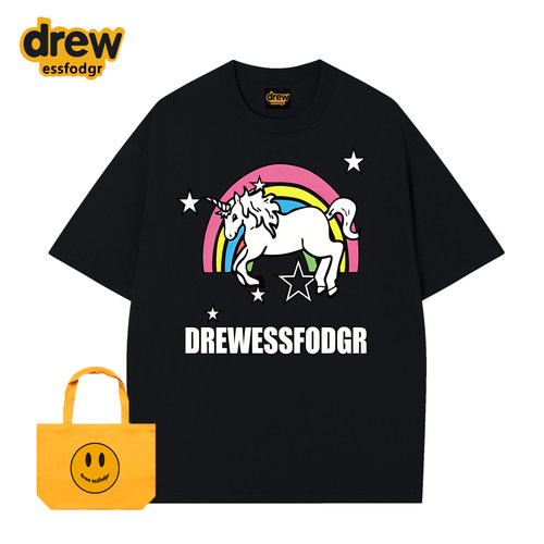 Drew国潮独角兽纯棉宽松短袖T恤