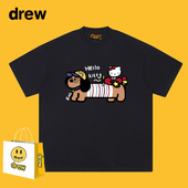 t恤男女休闲宽松情侣半袖 Drew美式 潮牌腊肠狗KT猫趣味卡通短袖 tee