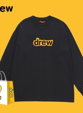 Drew字母笑脸长袖T恤男女美式潮牌贾斯汀比伯高街宽松纯棉打底衫
