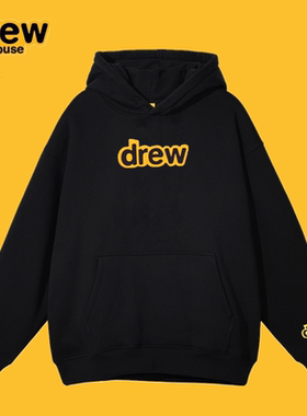 Drew笑脸字母印花加绒连帽卫衣女秋冬美式潮牌宽松情侣帽衫外套男