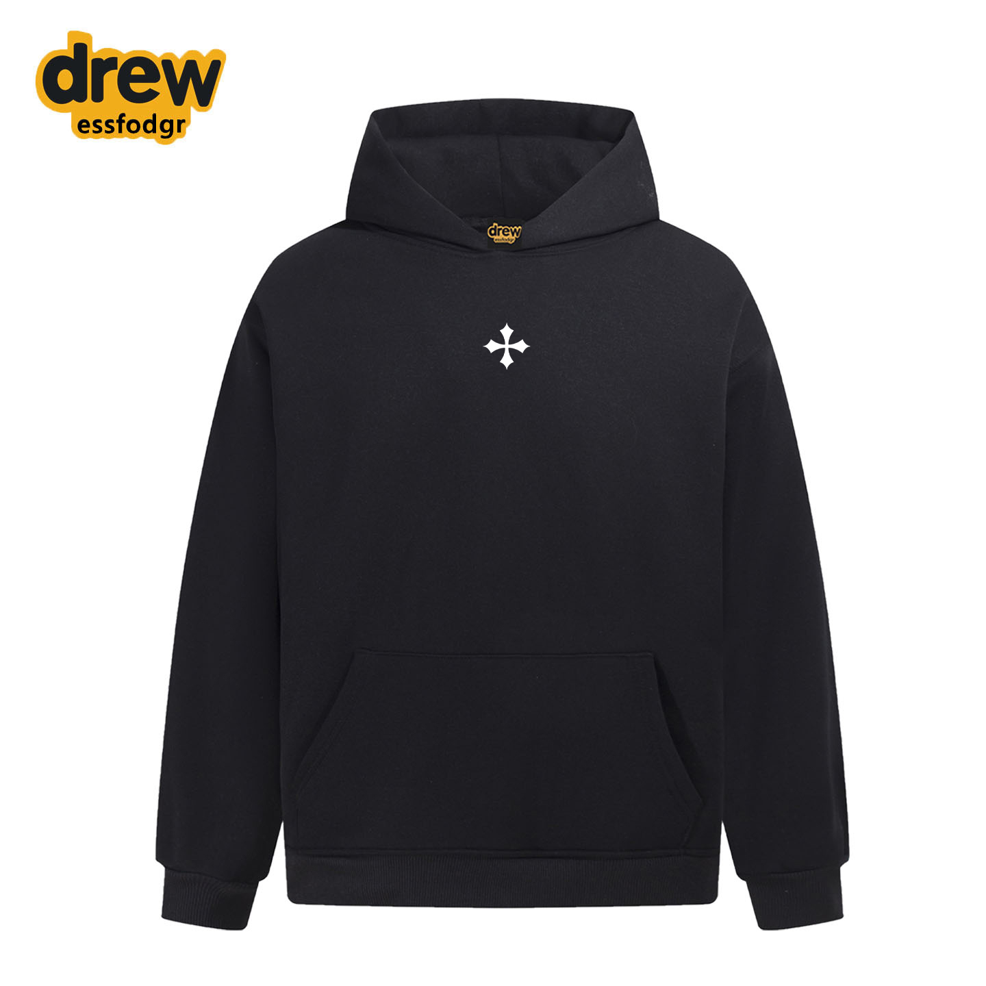 Drew美式复古十字架印花连帽卫衣