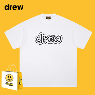 Drew笑脸字母短袖 潮牌FOG高街宽松纯棉情侣T恤 男女贾斯汀比伯美式