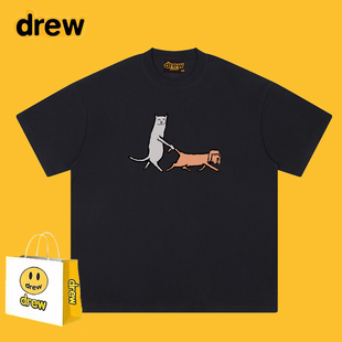 T恤男女夏季 宽松休闲纯棉上衣 潮牌趣味卡通狗狗印花短袖 Drew美式