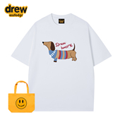t恤男女街头宽松情侣纯棉半袖 Drew美式 复古潮牌腊肠狗印花短袖 ins