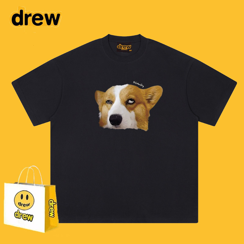 DREW ESSFODGR美式趣味搞怪白眼狗狗卡通印花短袖t恤男女情侣上衣