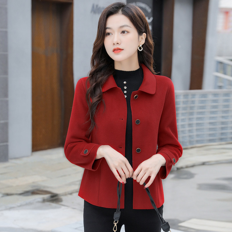 双面羊绒大衣女短款2024新款小个子百搭修身娃娃领羊毛呢韩版外套