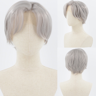 秦彻 恋与深空 深灰色大蕾丝手勾前蕾丝化纤高温丝cos假发