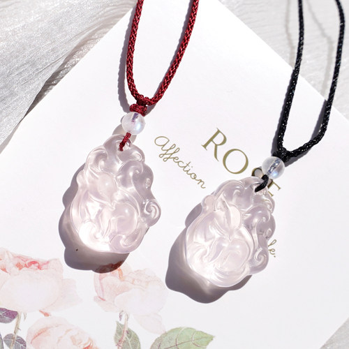 九尾狐粉晶吊坠项链芙蓉石女