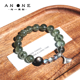绿发晶手链 天然绿幽灵水晶手串原石聚宝盆银曜石灰月光补木补水