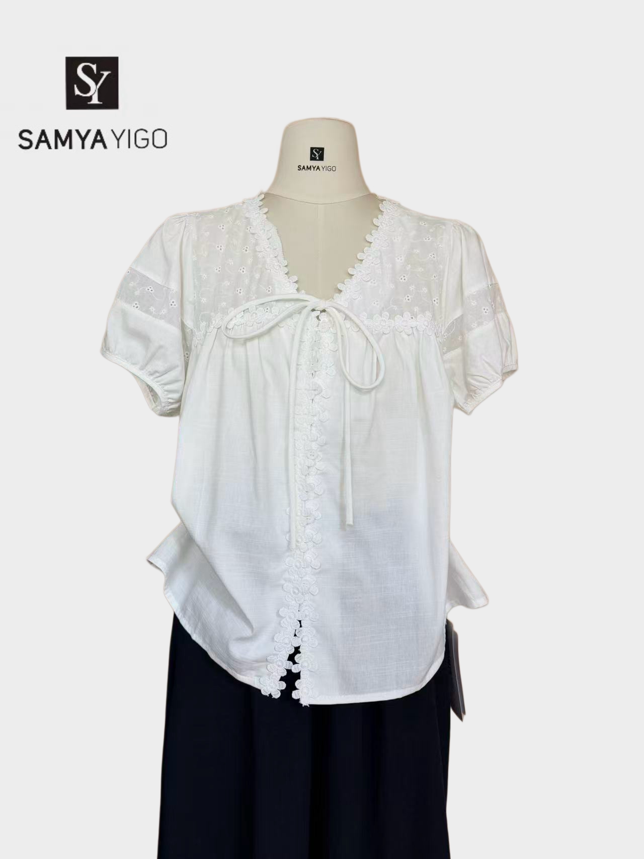 2026 SAMYA YIGO夏季新款时尚百搭显瘦韩系花边小衫5128款