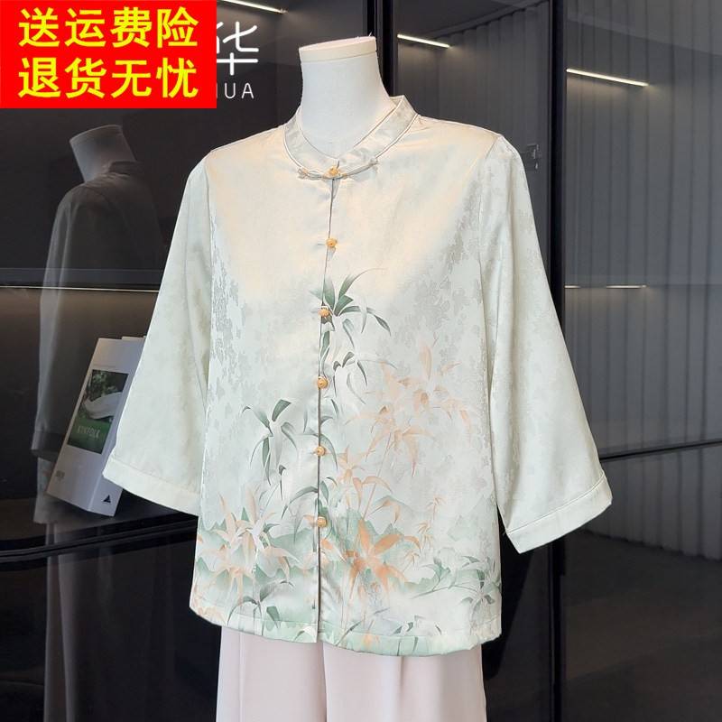 妈妈夏装衬衫中老年女装2026新款春季上衣服气质国风雪纺奶奶衬衣