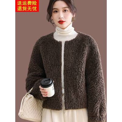 羊剪绒皮毛一体外套女2025秋冬新款短款小个子保暖羊羔毛皮草大衣