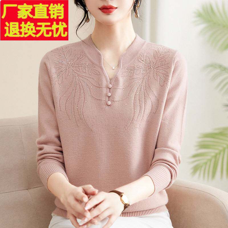 中年妈妈2026春秋新款打底衫长袖中老年女装针织毛衫套装洋气50岁