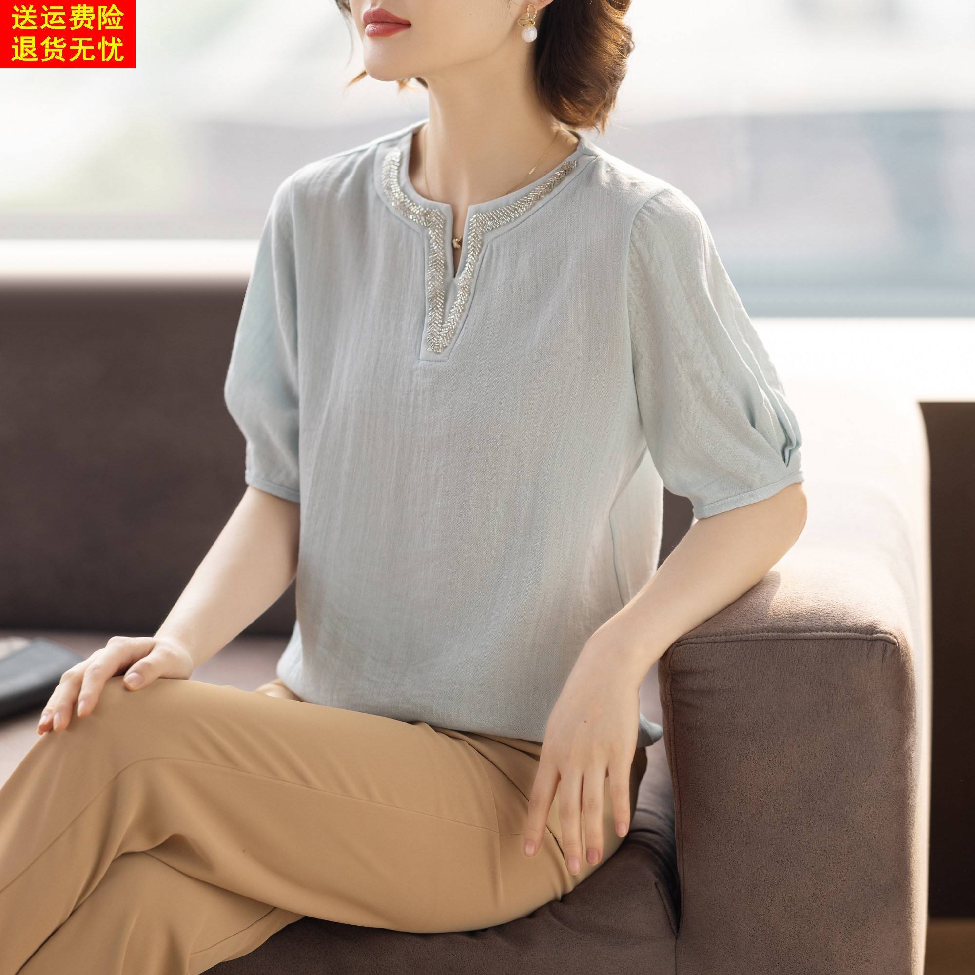 中老年人时尚女妈妈夏2026新款短袖t恤洋气质上衣服套装时尚中年