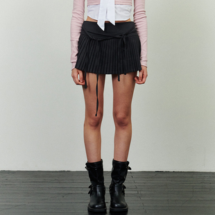 PAIN OR PLEASURE 24秋新品设计感系带学院风高腰百褶裙韩国代购