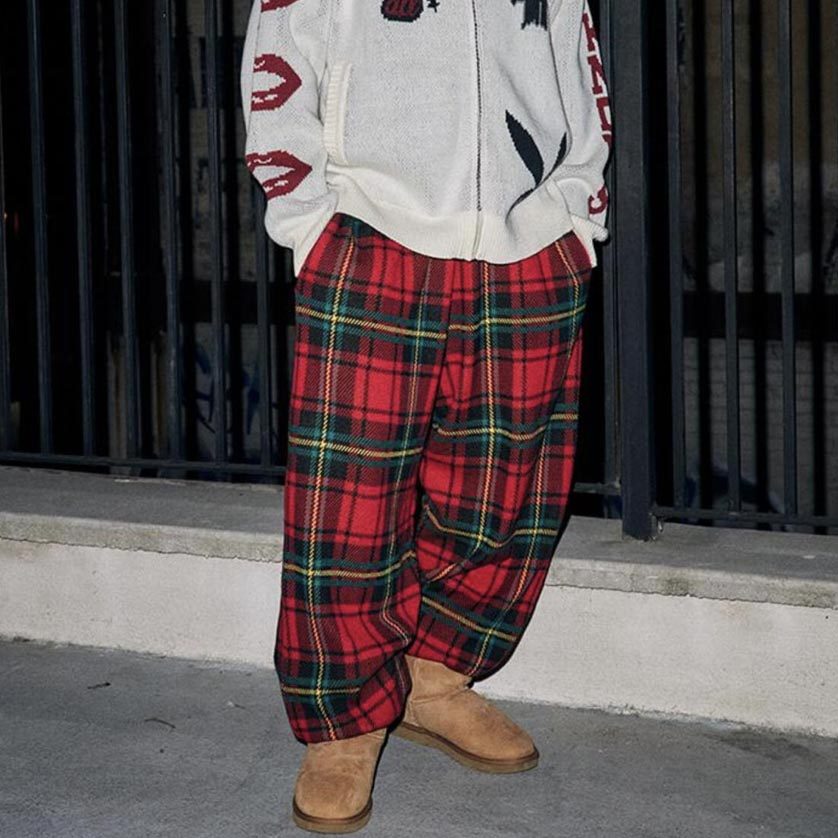 WKNDRS 2024秋季新品美式复古格纹休闲裤束脚直筒裤韩国代购,女装/女士精品,休闲裤,淘宝优惠券,粉丝福利购,淘宝优惠卷