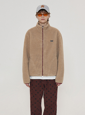 秒发UNALLOYED 21秋冬新款拼图设计感宽松简约羊羔绒外套韩国代购