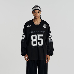 黑SM白SL2XL蓝S现货朴灿烈朱志鑫同款HDEX宽松学院风卫衣球衣T恤