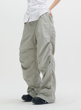 runningHIGH 24春夏新款设计感褶皱拖地长裤宽松休闲裤韩国代购