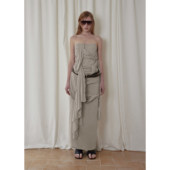 韩国代购 灰上衣现货BOHEMSEO 26春绑带褶皱设计抹胸半身裙套装