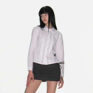 CRANK 24秋蕾丝花边风琴褶皱长袖衬衫宽松休闲上衣韩国代购