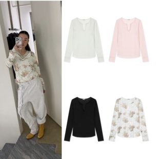 T恤叠穿上衣韩国代购 26春搭扣亨利领慵懒风长袖 花色在途OPEN