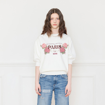 LARTIGENT 25夏季新品复古字母花朵印花宽松休闲短袖卫衣韩国代购