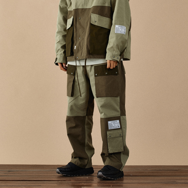 FETCH 春夏男女情侣款撞色拼接口袋休闲宽松工装长裤韩国代购 - 封面