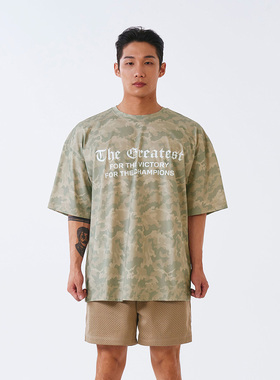 HDEX 25夏季新品迷彩字母印花短袖T恤休闲百搭圆领上衣韩国代购