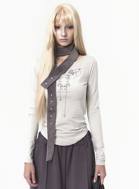 OJOS 2024秋季新品印花修身长袖T恤内穿外搭打底衫韩国代购