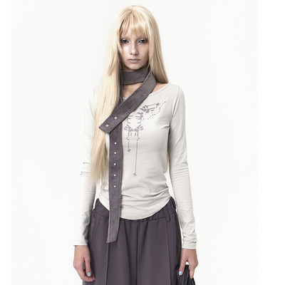 OJOS 2024秋季新品印花修身长袖T恤内穿外搭打底衫韩国代购