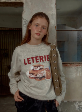 LETERIE 25秋新品宽松可爱蛋糕蜂蜜印花套头长袖卫衣韩国代购