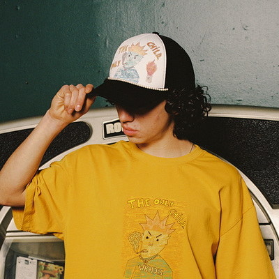 WKNDRS 25春季新品拼色珍珠涂鸦印花弯檐百搭鸭舌帽韩国代购