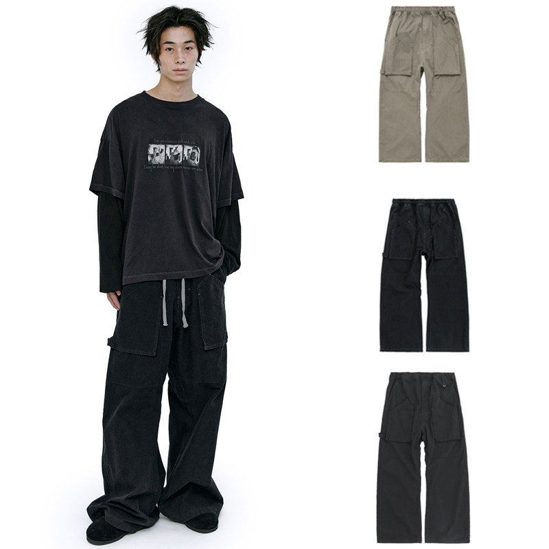 POLYTERU 25秋冬新款做旧口袋日系工装休闲宽松长裤韩国代购